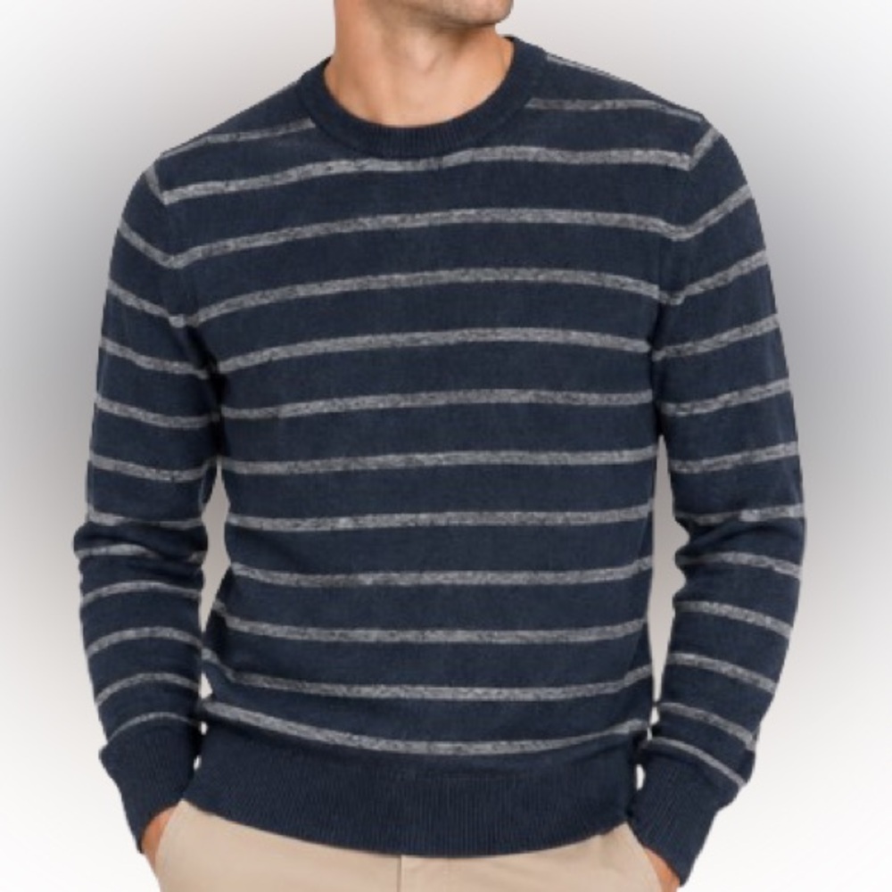 Banana Republic Mens Pima Cotton And Cashmere Crewneck Sweater Navy Gray Size L